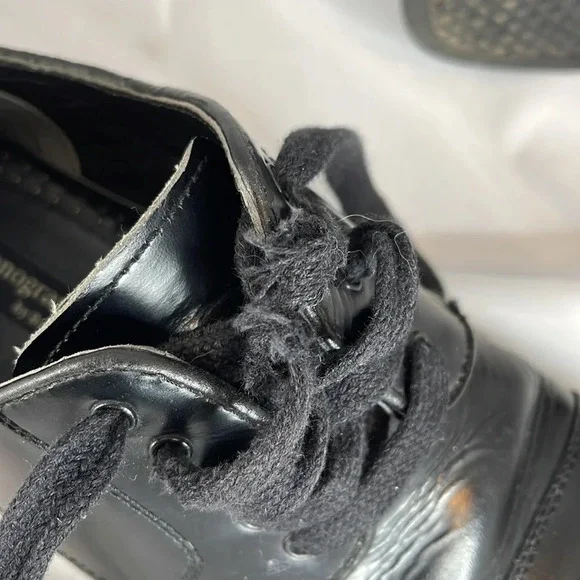 VINTAGE Monograms by Bass Mens Manny Shoe Black Leather Square Toe Lace Up  7 - Picture 12 of 13